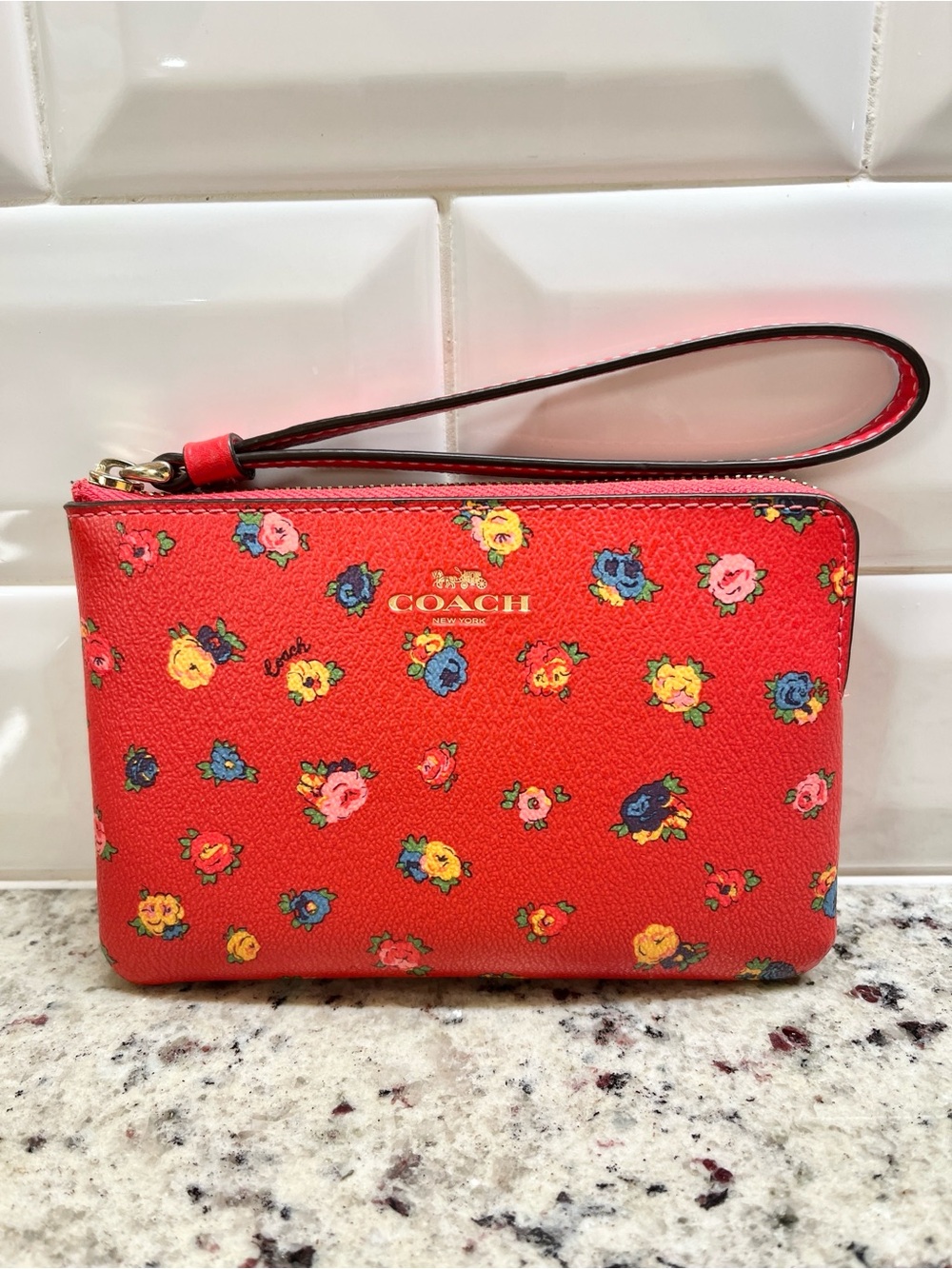 Coach Corner Vintage Rose Print Wristlet NWT